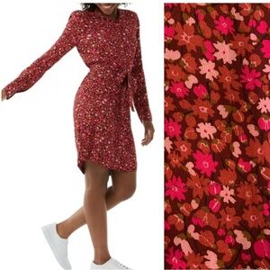 Free Assembly Floral Long Sleeve Button-Down Shirtdress with Belt